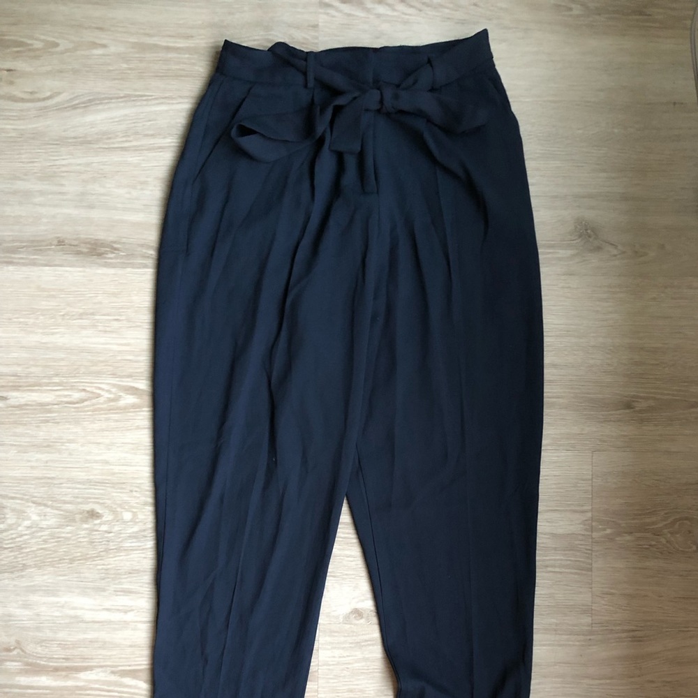 Straight navy paperbag business casual pants
